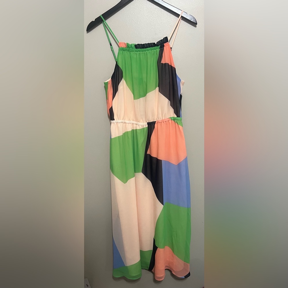 Banana Republic Kaleidoscope Color Block chiffon Midi SunDress Size Small